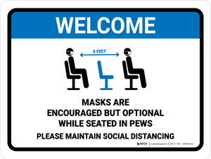 Masks Are Encouraged But Optional Pew V1 Landscape - Wall Sign