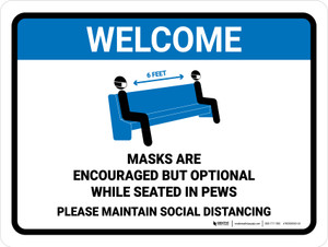 Masks Are Encouraged But Optional Pew V2 Landscape - Wall Sign