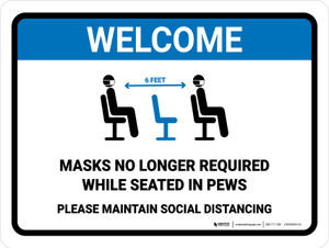 Masks No Longer Required Pew V1 Landscape - Wall Sign