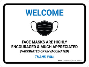 Welcome Face Masks Are Encouraged Landscape - Wall Sign