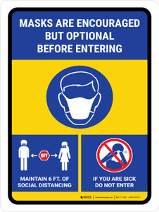 Mask Encouraged But Optional Distancing With Icon Portrait - Wall Sign