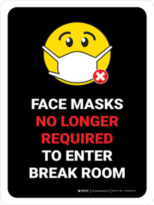 Mask No Longer Required To Enter Break Room Portrait - Wall Sign