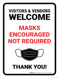 Visitors And Vendors Welcome Masks Encouraged Portrait - Wall Sign