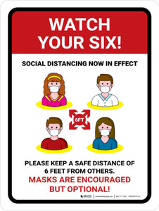 Watch Your Six Mask Encouraged Portrait - Wall Sign