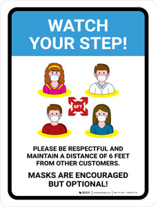 Watch Your Step Mask Encouraged Portrait - Wall Sign
