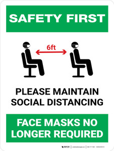 Safety First: Masks No Longer Required Distancing Portrait - Wall Sign