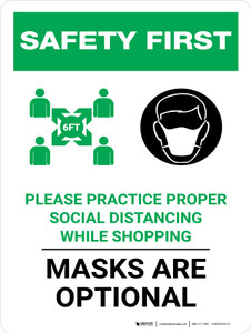 Safety First: Shopping Mask Are Optional Portrait - Wall Sign