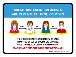 Social Distancing In Place Mask Encouraged Landscape - Wall Sign
