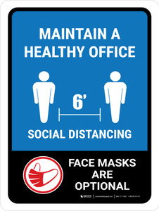 Maintain A Healthy Office Face Mask Optional Portrait - Wall Sign