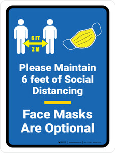 Maintain Social Distancing Masks Optional Portrait - Wall Sign