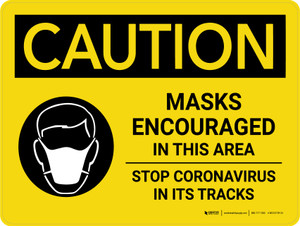 Caution: Mask Encouraged In This Area - Stop Coronavirus Landscape - Wall Sign