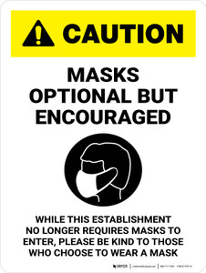 Caution: Masks Optional But Encouraged - Please be Kind To Those Who Choose to Wear a Mask Portrait - Wall Sign