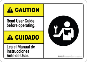 Caution: Read User Guide Before Operating Bilingual Spanish ANSI - Wall Sign