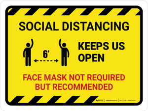 Hazard Social Distancing: Keep Us Open - Mask Not Required But Recommended Landscape - Wall Sign