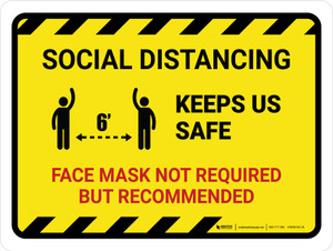 Hazard Social Distancing: Keep Us Safe - Mask Not Required But Recommended Landscape - Wall Sign