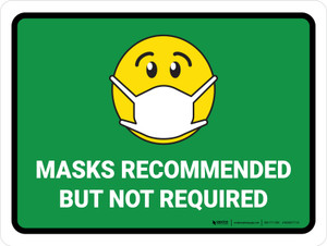 Mask Recommended Not Required Green With Emoji Landscape - Wall Sign