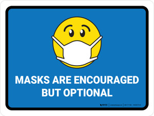 Masks Are Encouraged But Optional Blue With Emoji Landscape - Wall Sign
