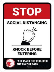 Stop: Knock Before Entering Mask Not Required Portrait - Wall Sign