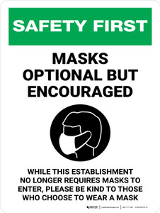 Safety First: Masks Optional But Encouraged - Please be Kind to Those Who Choose to Wear a Mask Portrait - Wall Sign