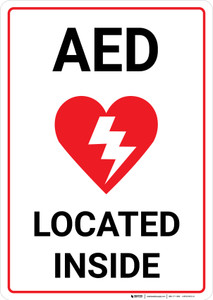 AED Located Inside with Icon Portrait - Wall Sign