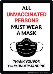 All Unvaccinated Persons Must Wear a Mask with Icon Portrait - Wall Sign