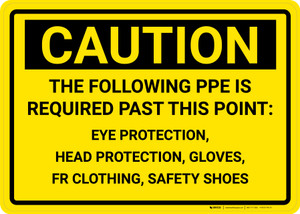 Caution: The Following PPE is Required - Eye, Head, Gloves Protection Landscape - Wall Sign