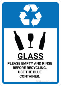 Glass - Please Empty and Rinse Before Recycling Portrait - Wall Sign