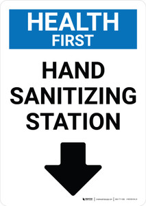 Health First - Hand Sanitizing Station Arrow Down Portrait - Wall Sign