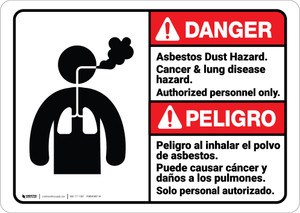 Danger: Asbestos Dust Hazard Authorized Only Bilingual Spanish - Wall Sign