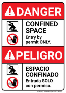 Danger: Confined Space Entry by Permit Bilingual Spanish - Wall Sign
