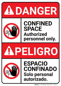 Danger: Confined Space Authorized Only ANSI Bilingual Spanish - Wall Sign