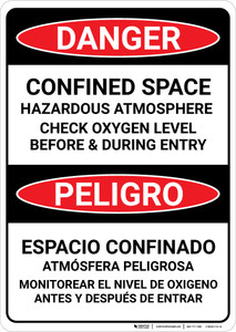 Danger: Confined Space Hazardous Atmosphere Bilingual Spanish - Wall Sign