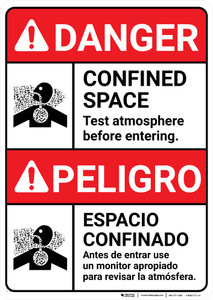 Danger: Confined Space Test Atmosphere ANSI Bilingual Spanish - Wall Sign