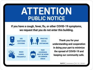 Attention: Public Notice - Covid-19 Symptoms Landscape - Wall Sign
