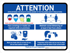 Attention: Upon Entering This Facility Please Adhere to Safety Precautions Landscape - Wall Sign