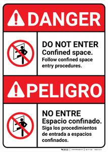 Danger: Do Not Enter Confined Space Bilingual Spanish - Wall Sign