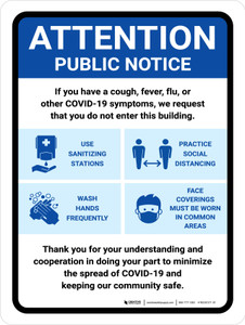 Attention: Public Notice - Covid-19 Symptoms Portrait - Wall Sign