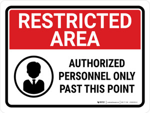Restricted Area: Authorized Personnel Only Past This Point with Icon Landscape - Wall Sign Restricted Area: Authorized Personnel Only Past This Point with Icon Landscape - Wall Sign