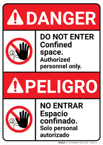 Danger: Do Not Enter Confined Space Authorized Only ANSI Bilingual Spanish - Wall Sign
