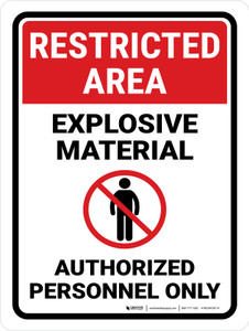 Restricted Area: Explosive Material with Icon Portrait - Wall Sign
