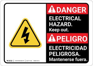 Danger: Electrical Hazard Keep Out with Graphic ANSI Bilingual Spanish - Wall Sign
