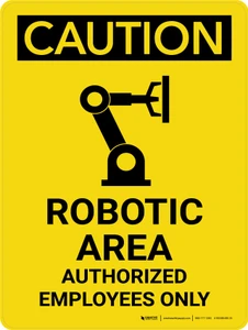 Caution: Robotic Area Authorized Employees Portrait - Wall Sign