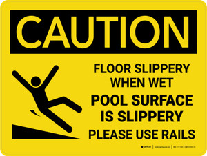 Caution: Pool Surface Slippery Landscape - Wall Sign