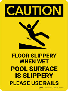 Caution: Pool Surface Slippery Portrait - Wall Sign