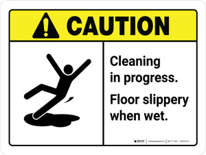 Caution: ANSI Cleaning In Progress Landscape - Wall Sign
