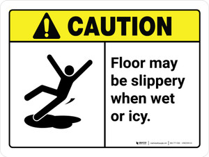Caution: ANSI Floor May Be Slippery When Wet or Icy Landscape - Wall Sign