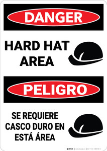 Danger: Hard Hat Area Bilingual Spanish - Wall Sign
