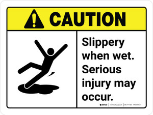 Caution: ANSI Slippery When Wet Landscape - Wall Sign