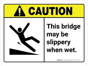 Caution: ANSI This Bridge May Be Slippery Landscape - Wall Sign