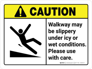 Caution: ANSI Walkway May Be Slippery Landscape - Wall Sign
